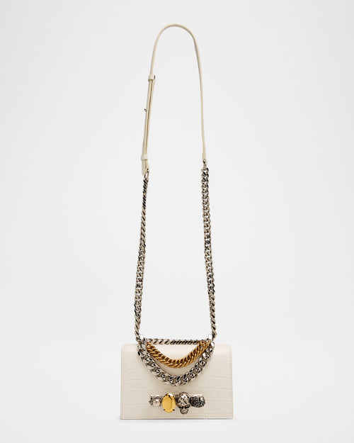 Mini Jeweled Croc-Embossed Satchel Bag