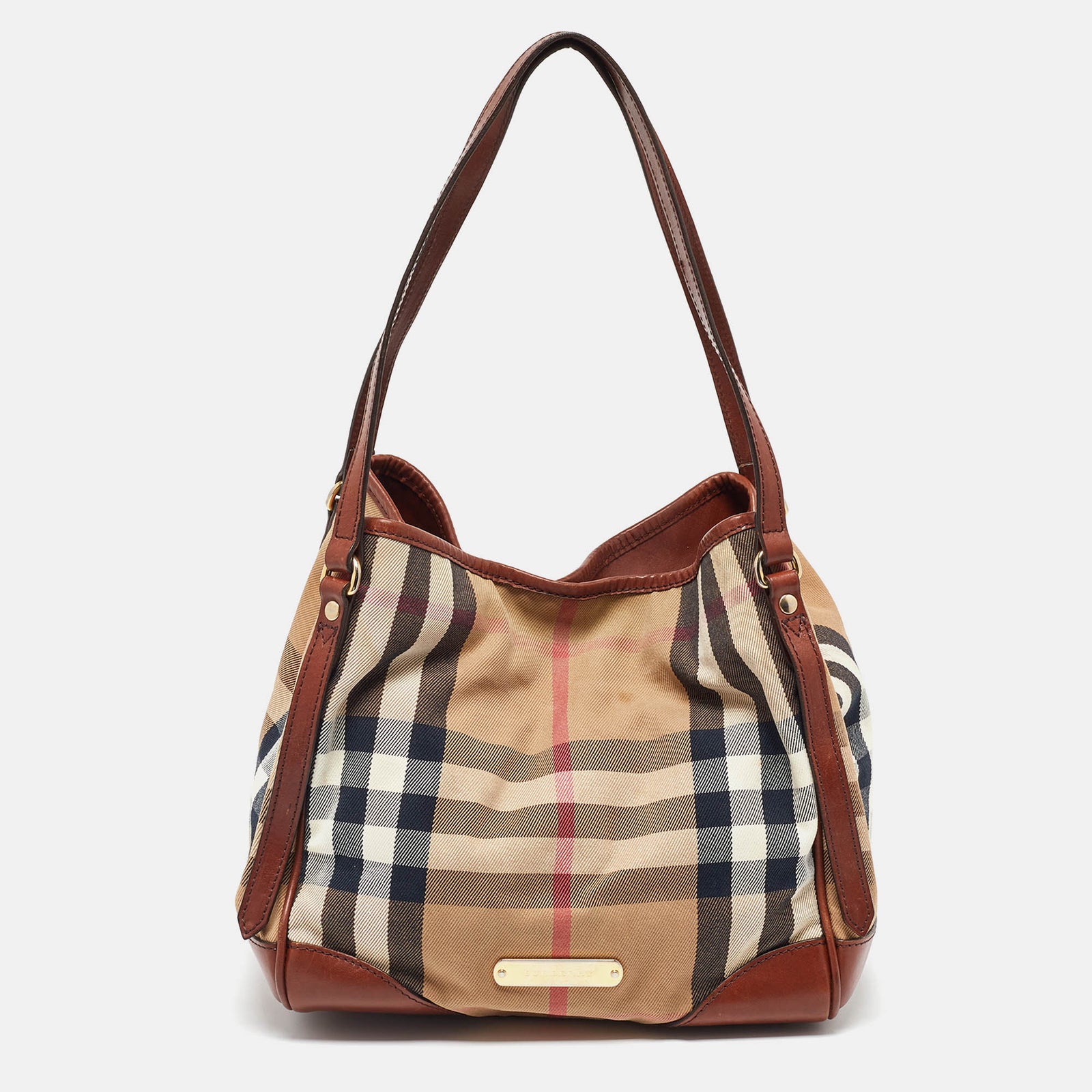 Burberry Braune Tragetaschen „Canterbury“ aus Leder und Canvas