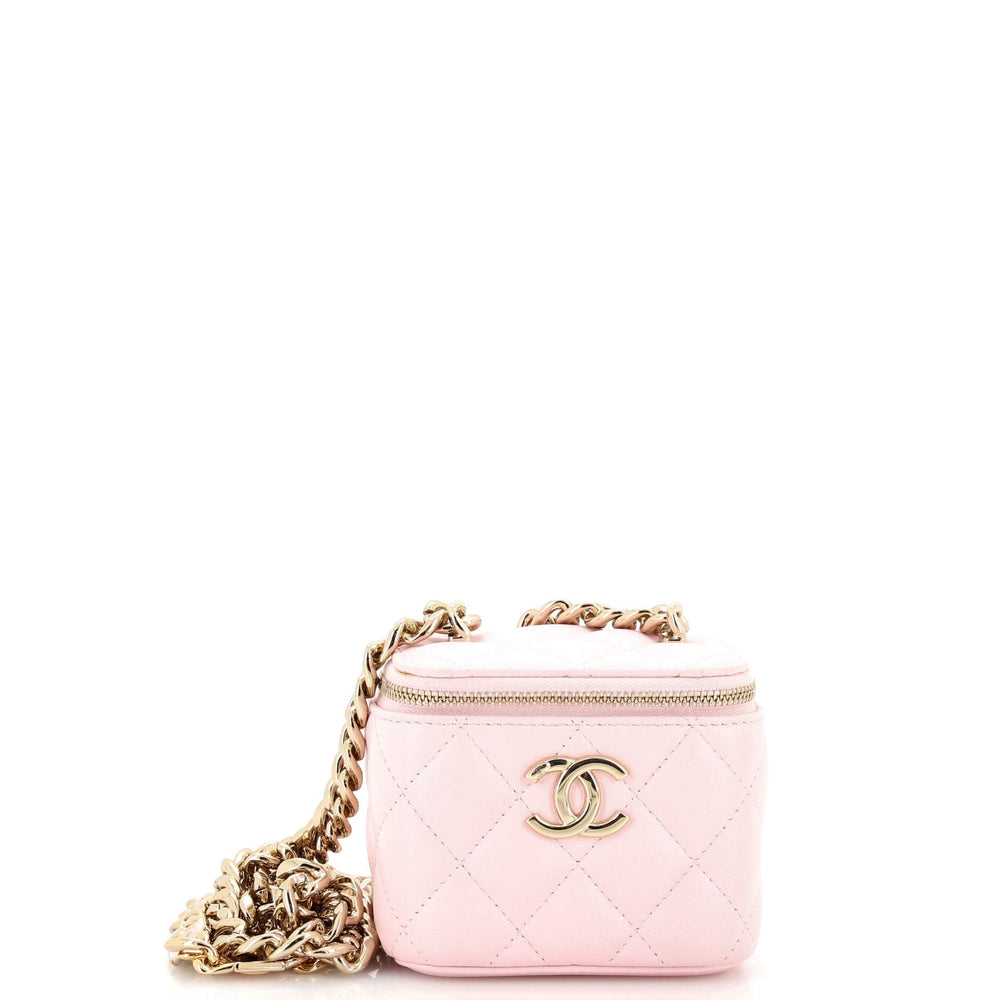 CHANEL Coco Enamel Strap Vanity Case with Chain Quilted Lambskin Mini