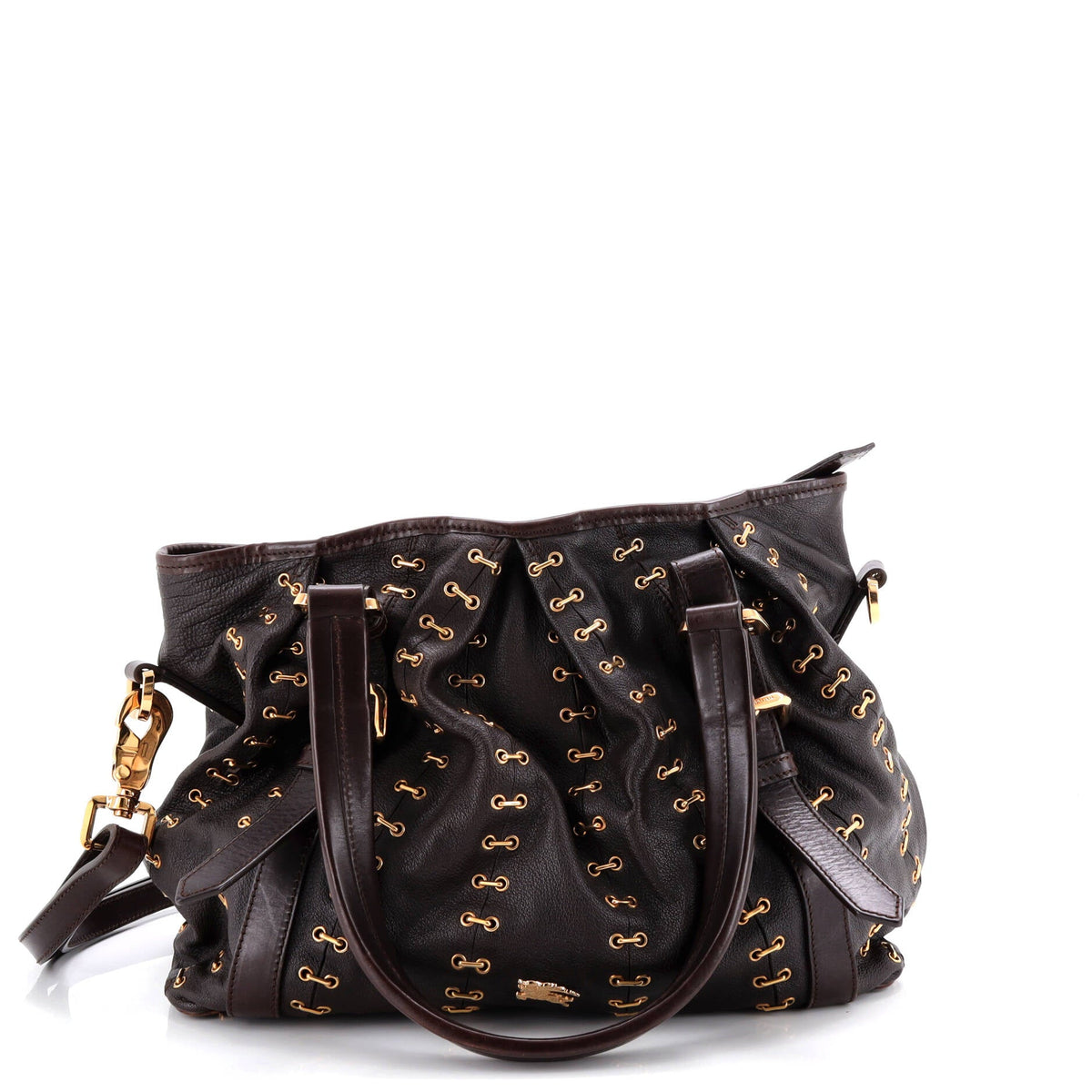 Burberry Lowry Convertible Tote Chain Stitched Leather Large
