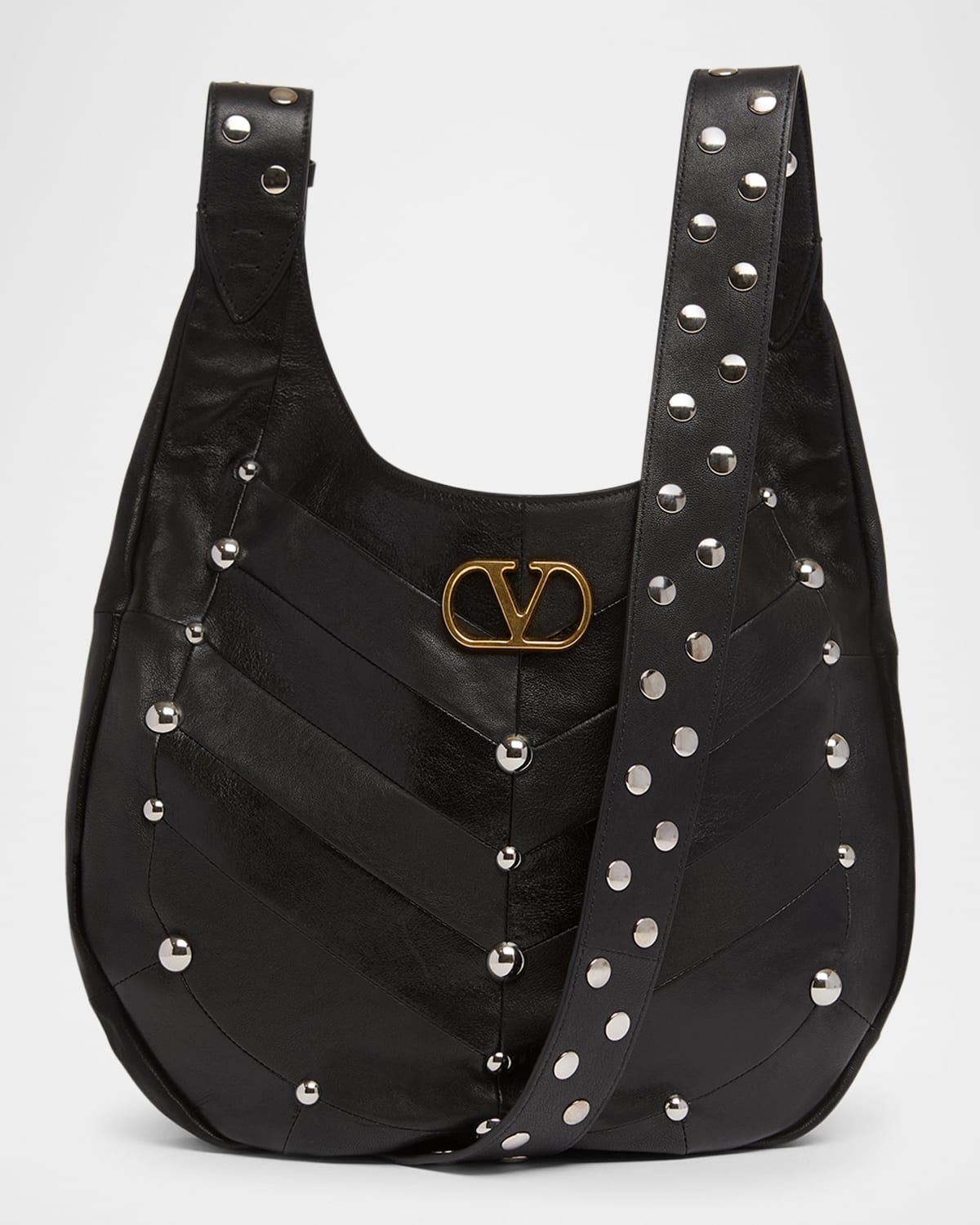 Valentino Hoboho Studded Patchwork Leather Hobo Bag