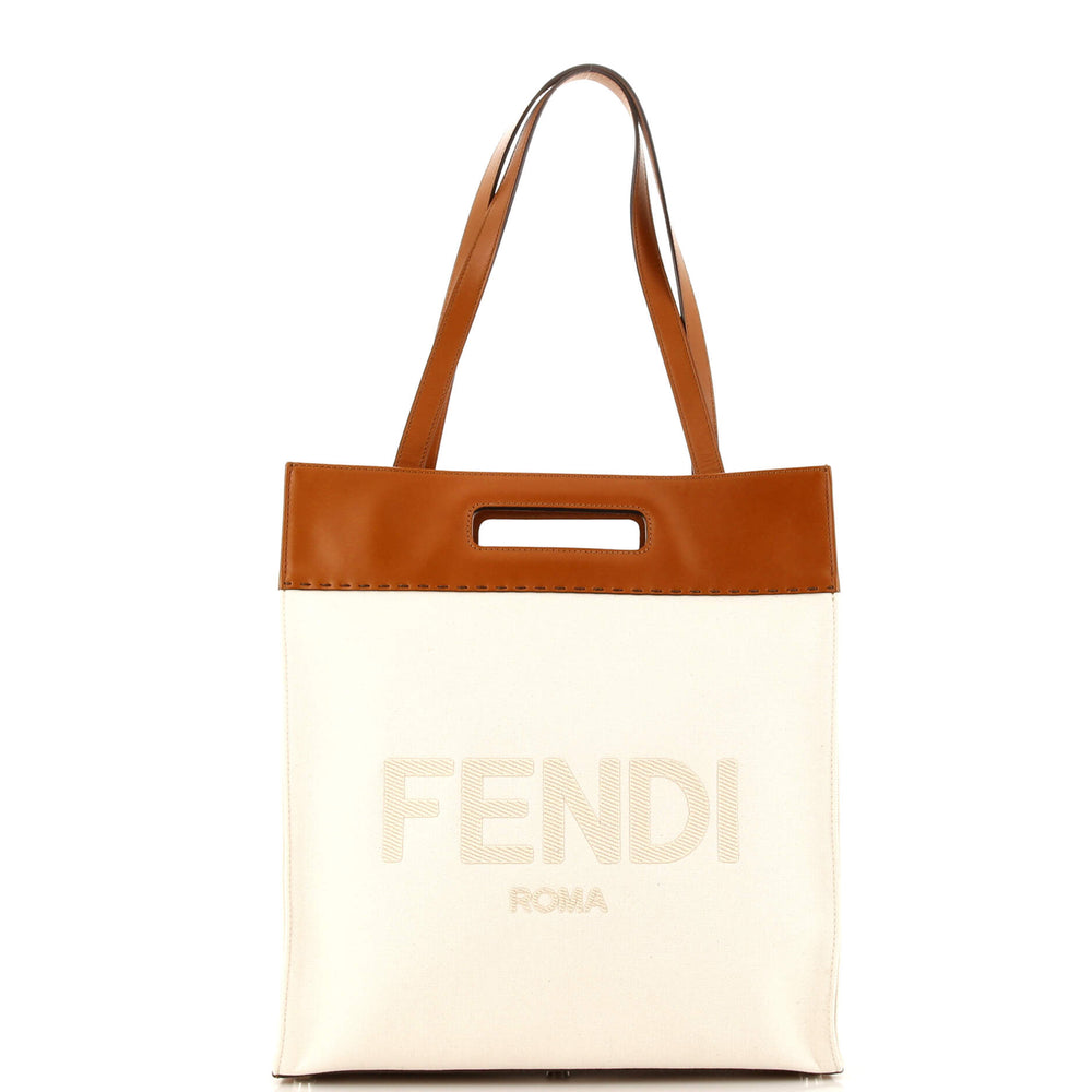 FENDI Cut Out Handle Shopper Tote Canvas Medium