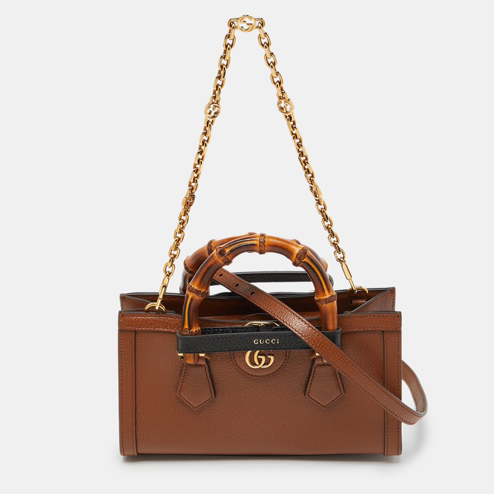 Gucci Petit sac à bandoulière en cuir marron avec chaîne Diana