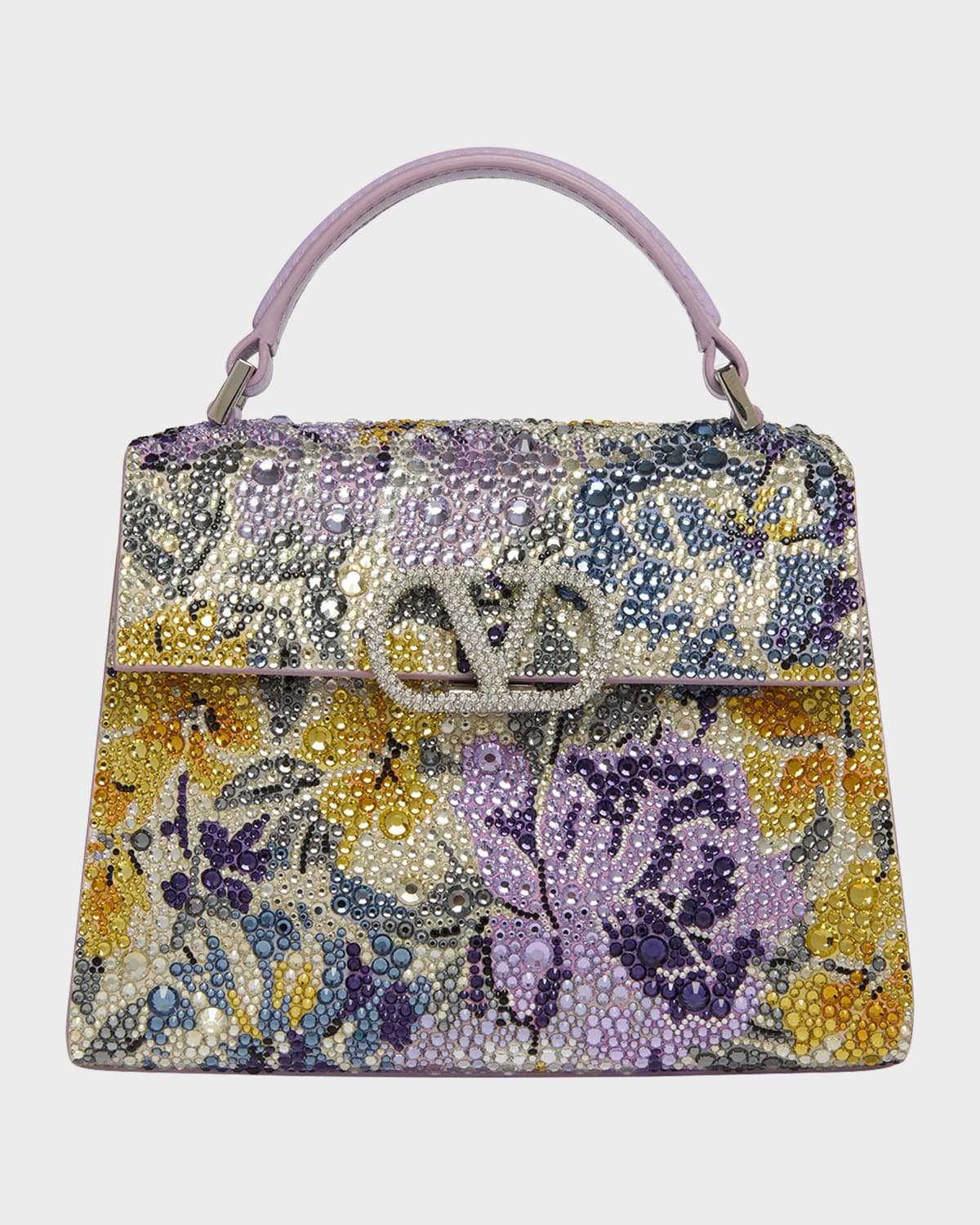 Valentino VSLING Mini Floral Rhinestone Top-Handle Bag