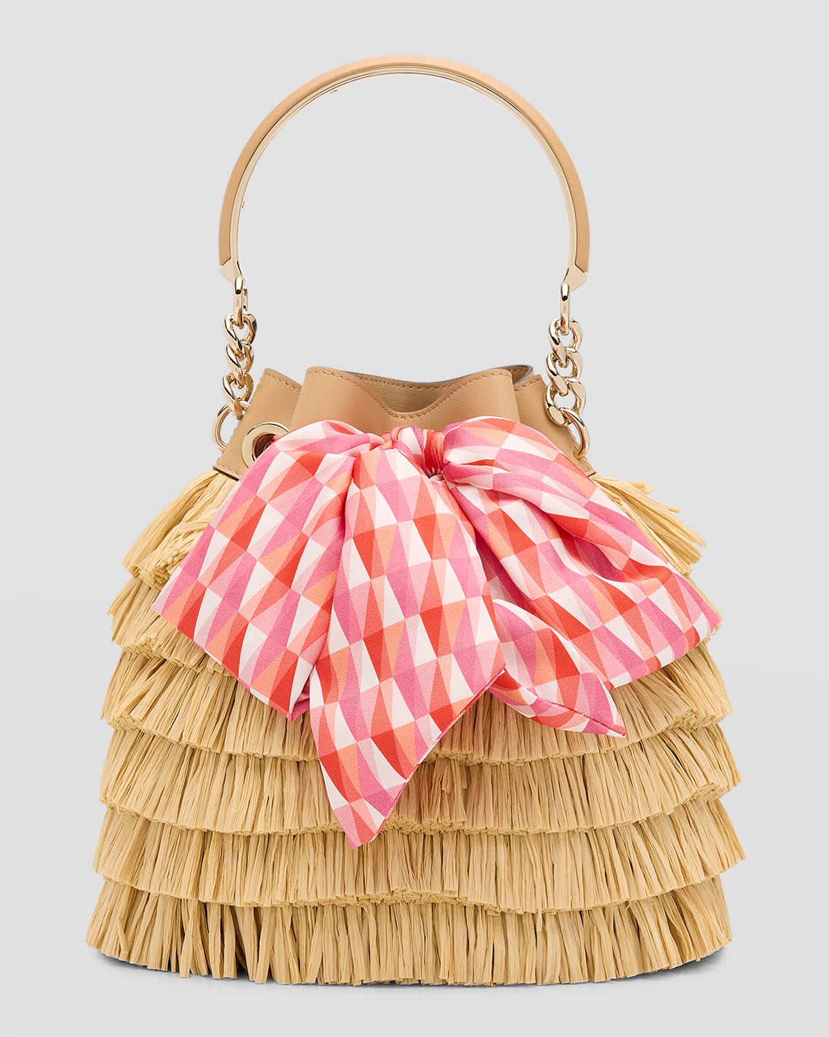 Jimmy Choo Bon Bon Fringe Raffia Bucket Bag