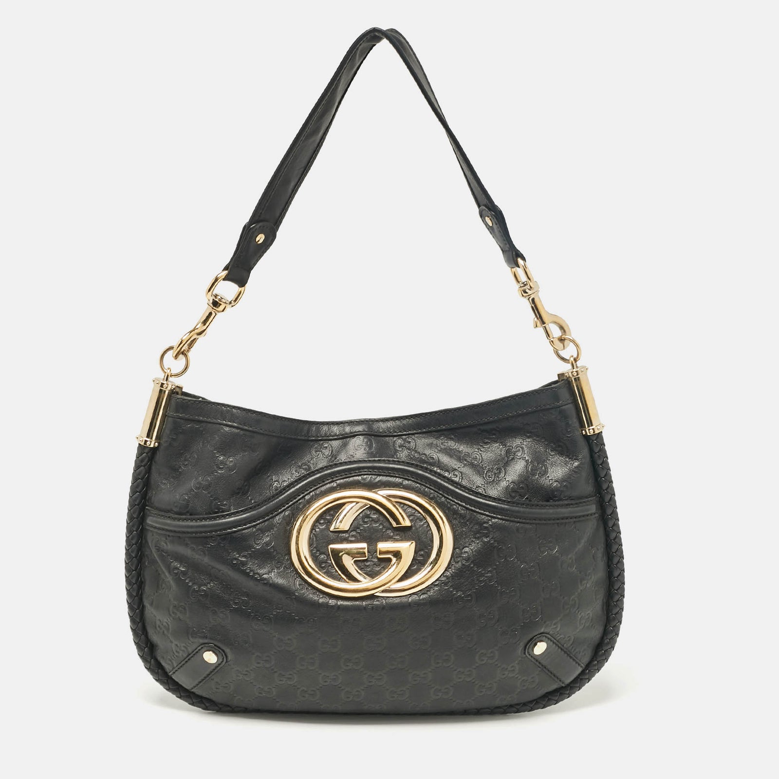 Gucci Schwarze Britt-Umhängetasche aus Guccissima-Leder