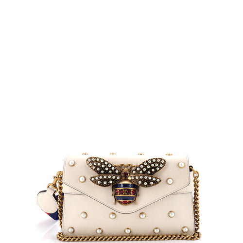 GUCCI Broadway Pearly Bee Shoulder Bag Embellished Leather Mini