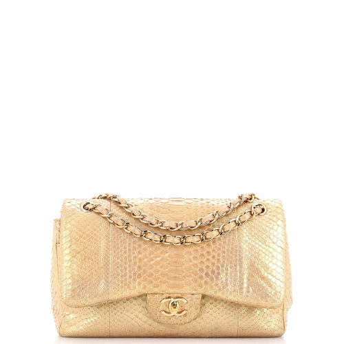 CHANEL Classic Double Flap Bag Iridescent Python Jumbo