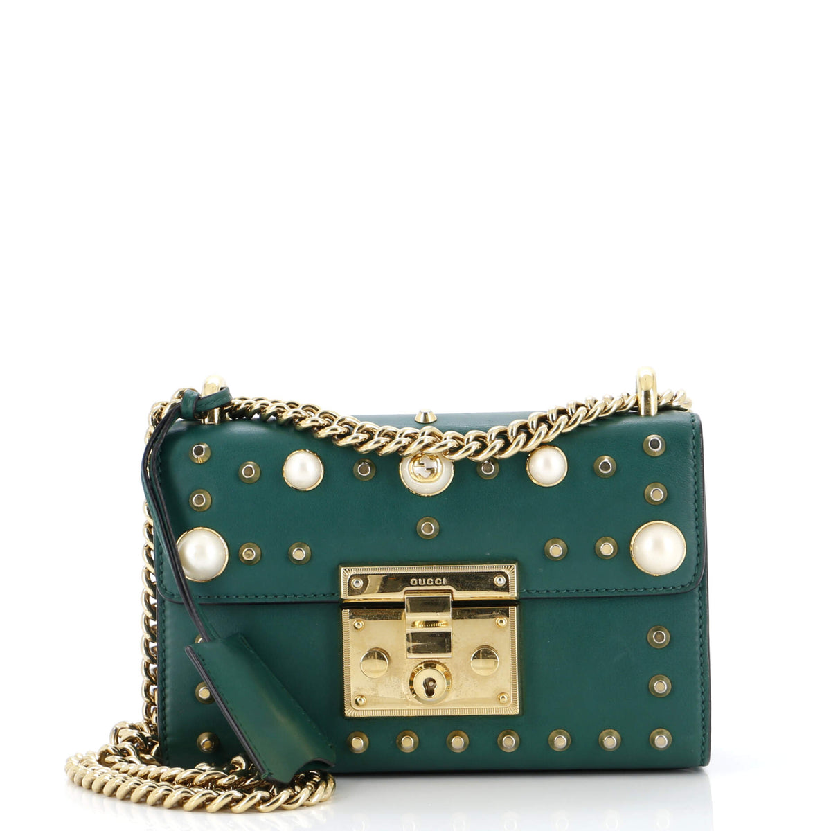 Gucci GUCCI Pearly Padlock Shoulder Bag Studded Leather Small