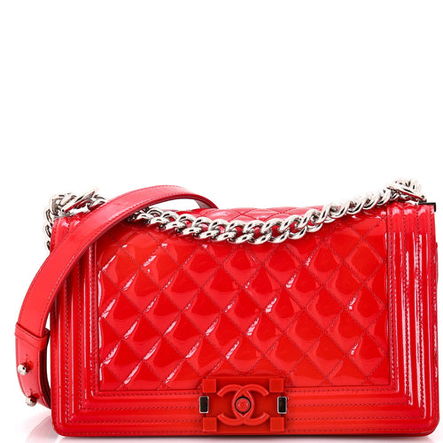 CHANEL Boy Flap Bag Quilted Plexiglass Patent Old Medium