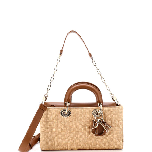 Lady D-Joy Bag Raffia with Leather Medium