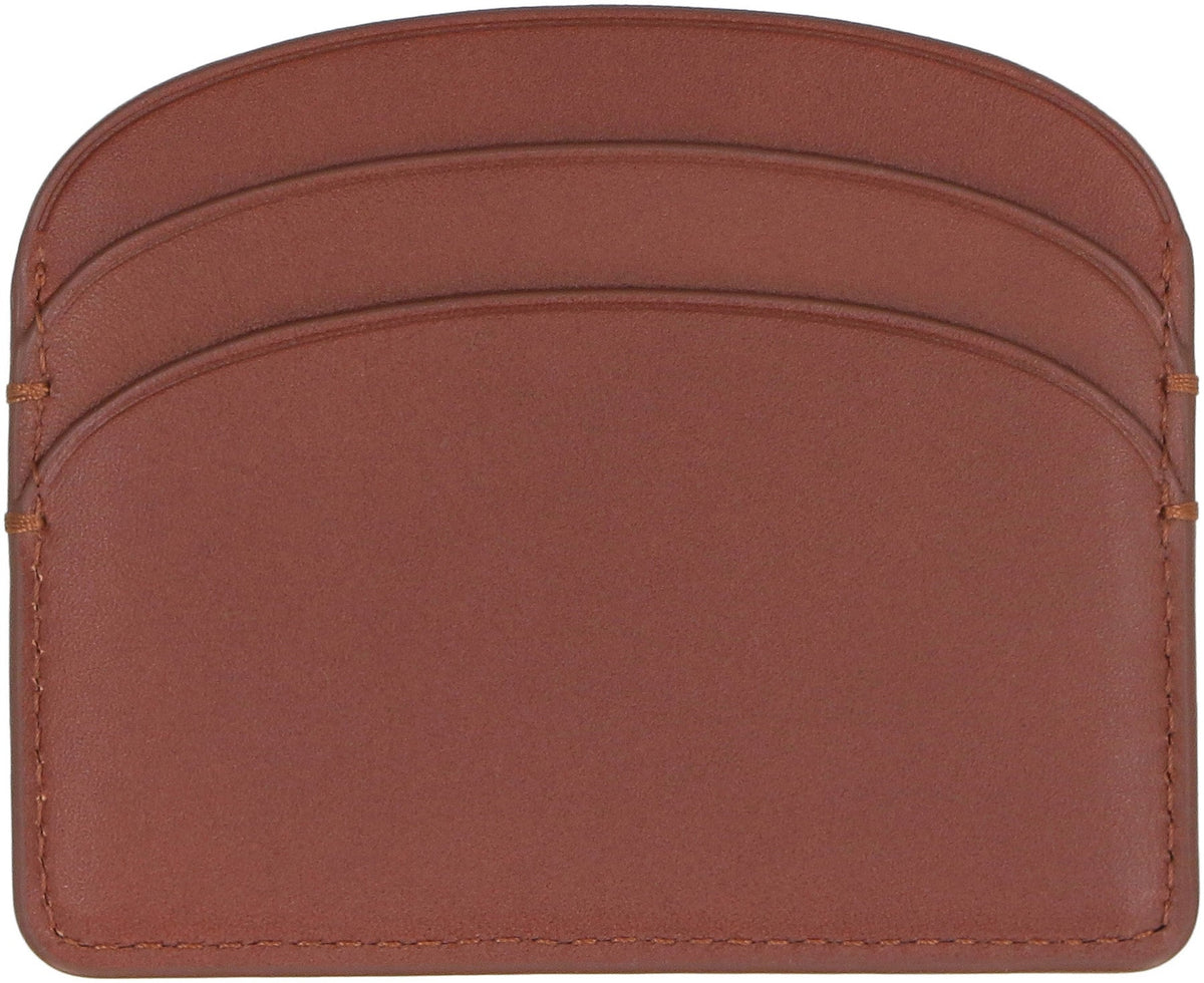 A.p.c. Women's Logo Detail Leather Card Holder in Brown | PXAWVF63270 Color CAD