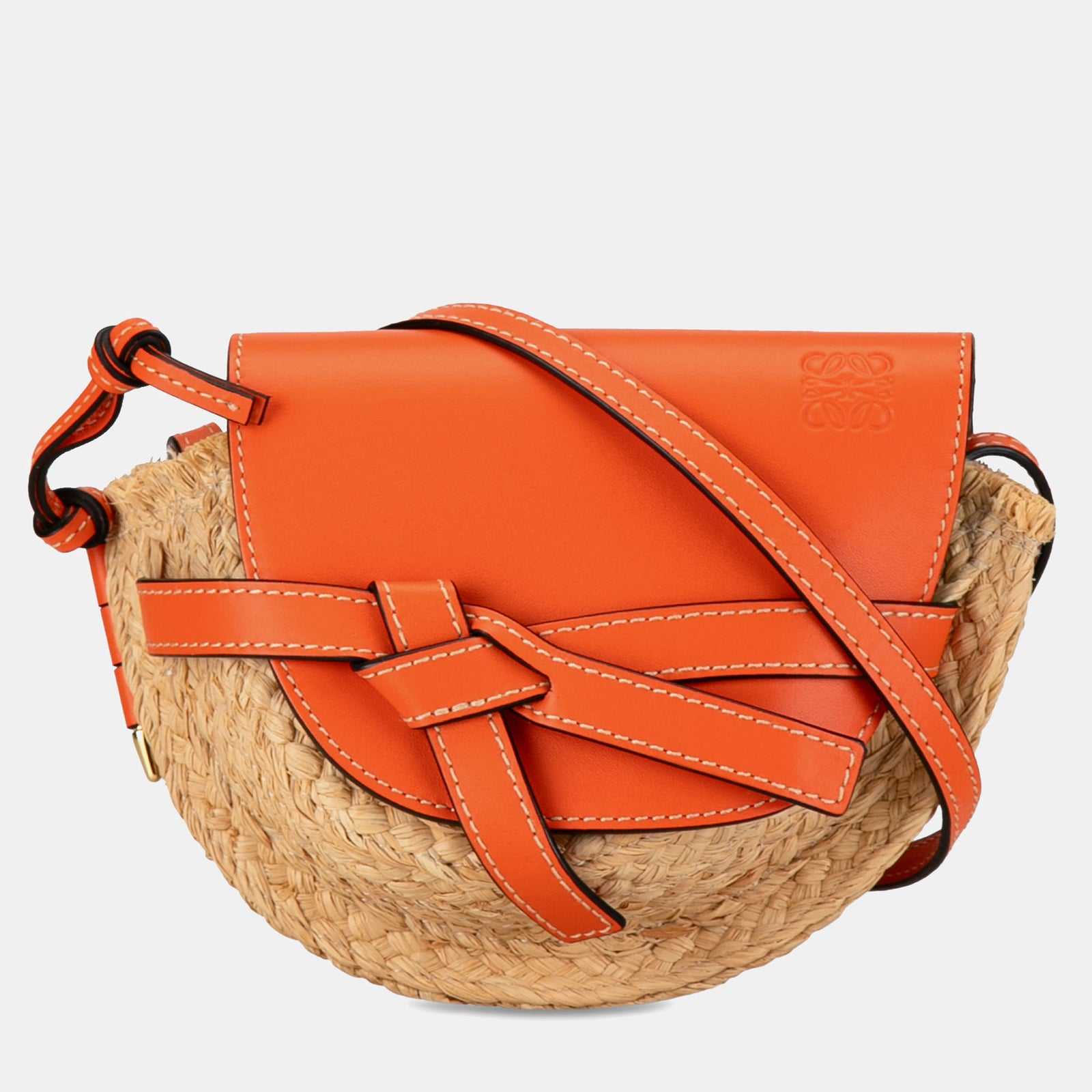 Loewe Orange Raffia Mini Gate Crossbody Bag