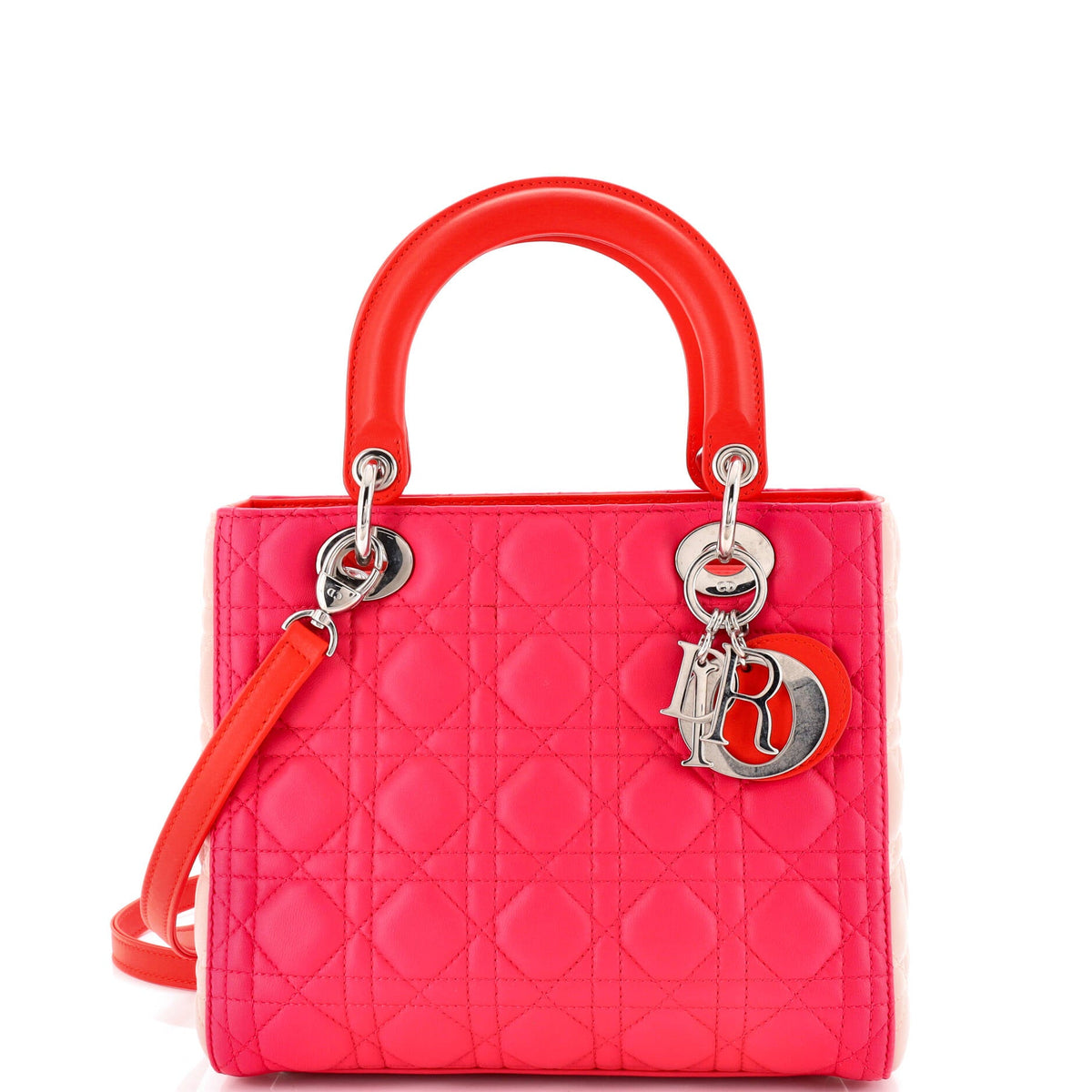 Christian Dior Tricolor Lady Dior Bag Cannage Quilt Lambskin Medium