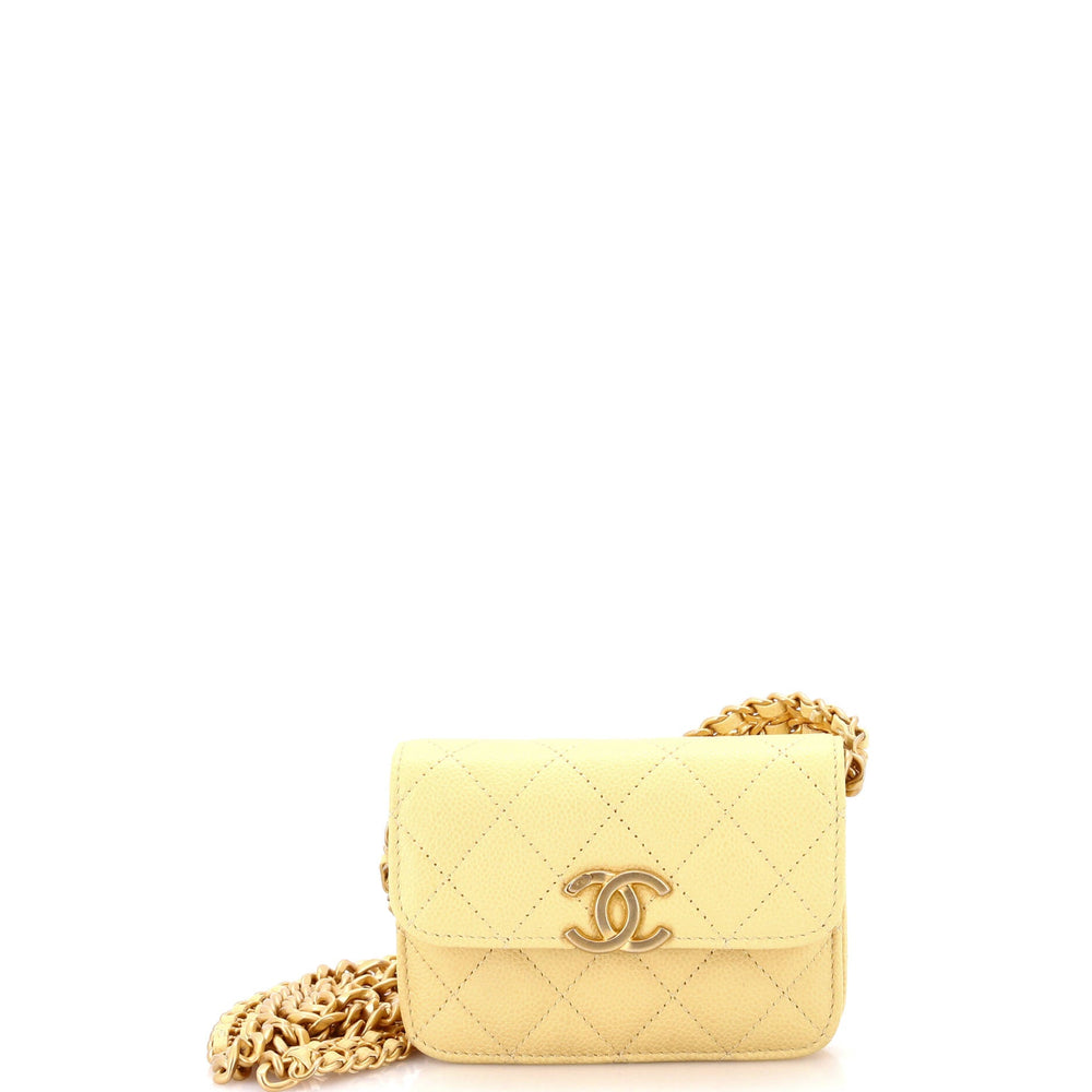 CHANEL Melody Flap Card Holder on Chain Quilted Caviar