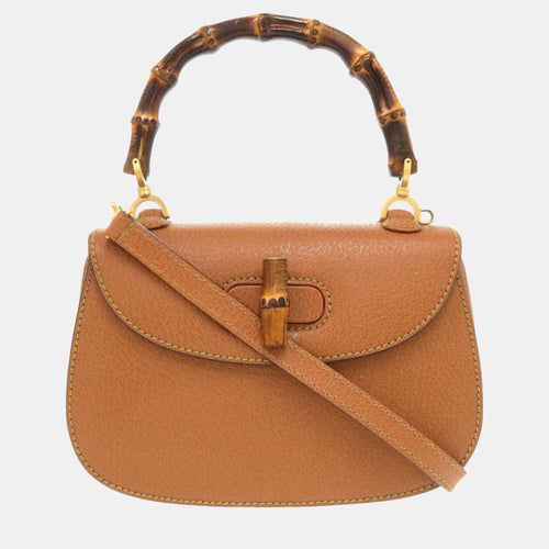 Brown Leather Bamboo 1947 Top Handle Bag