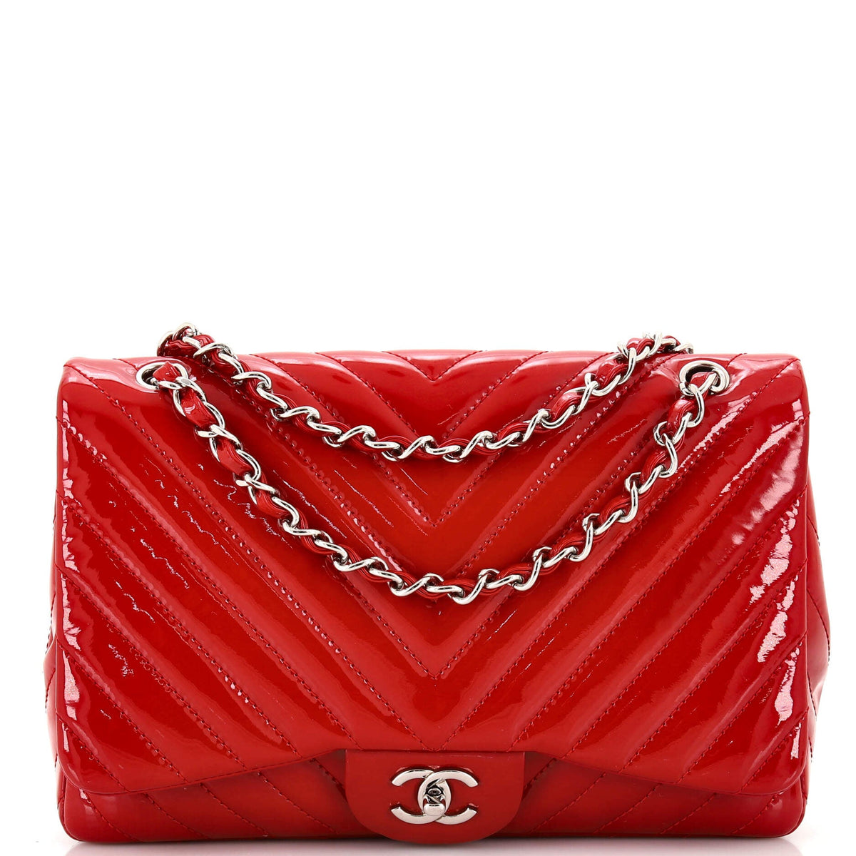 Chanel CHANEL Classic Single Flap Bag Chevron Patent Maxi