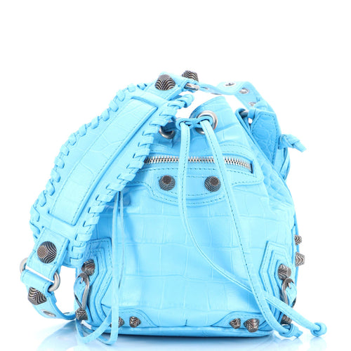 Le Cagole Giant Studs Bucket Bag Crocodile Embossed Leather XS