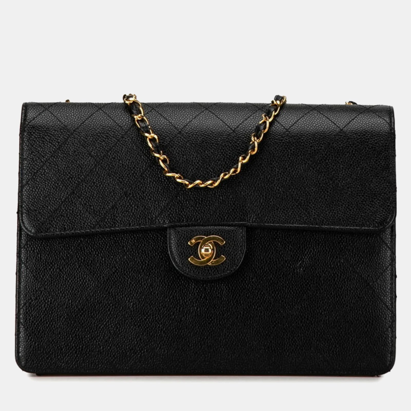 Chanel Sac à bandoulière classique à rabat simple et matelassé noir Caviar Jumbo