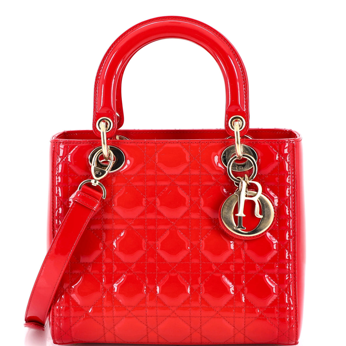 Christian Dior Lady Dior Bag Cannage Quilt Patent Medium