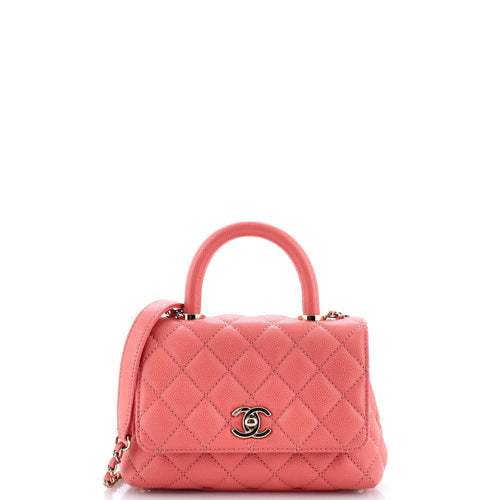 CHANEL Coco Top Handle Bag Quilted Caviar Extra Mini