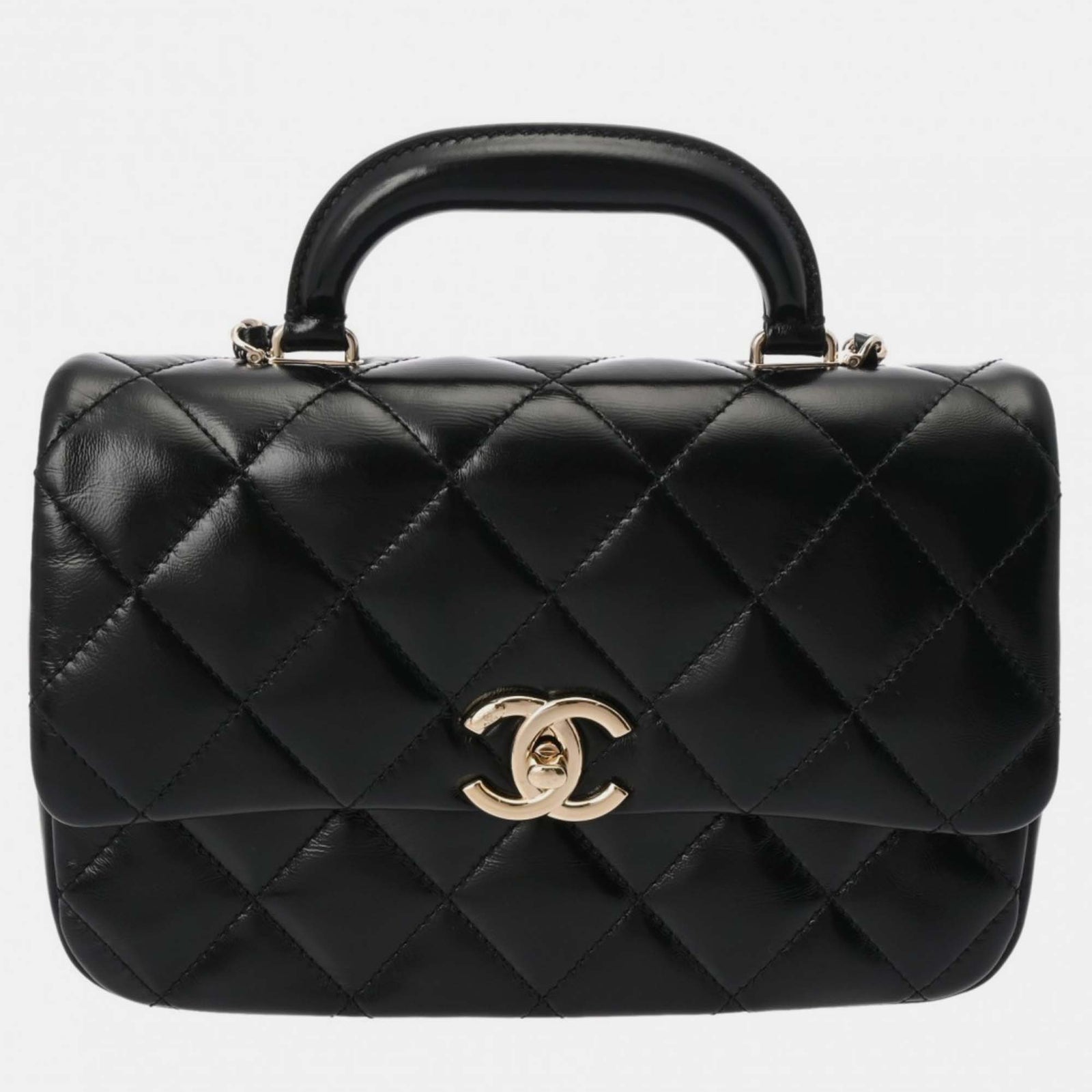 Chanel Schwarze, glänzende, gesteppte Coco Trip Flap Bag aus Lammleder