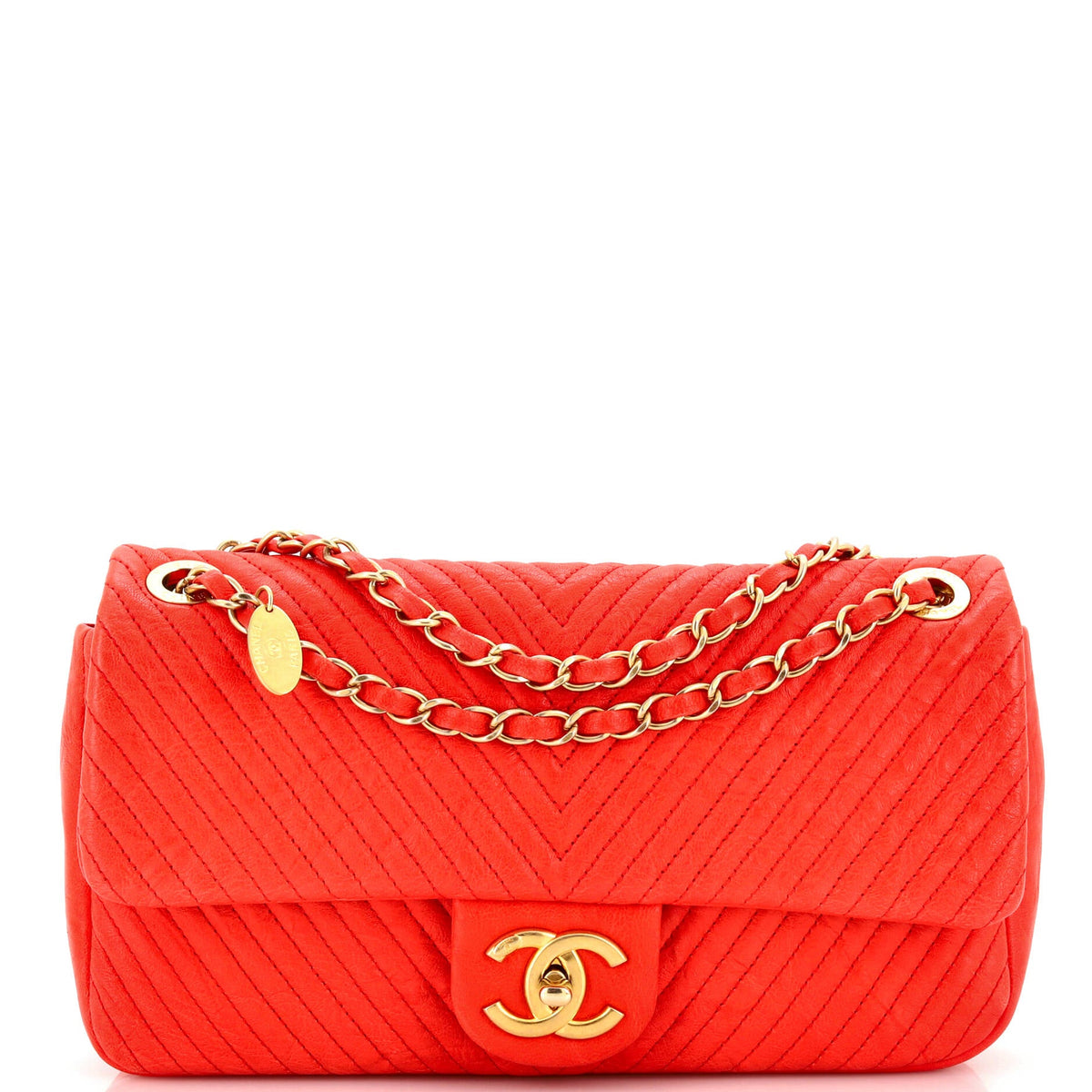 Chanel CHANEL Medallion Charm Flap Bag Chevron Wrinkled Lambskin Medium