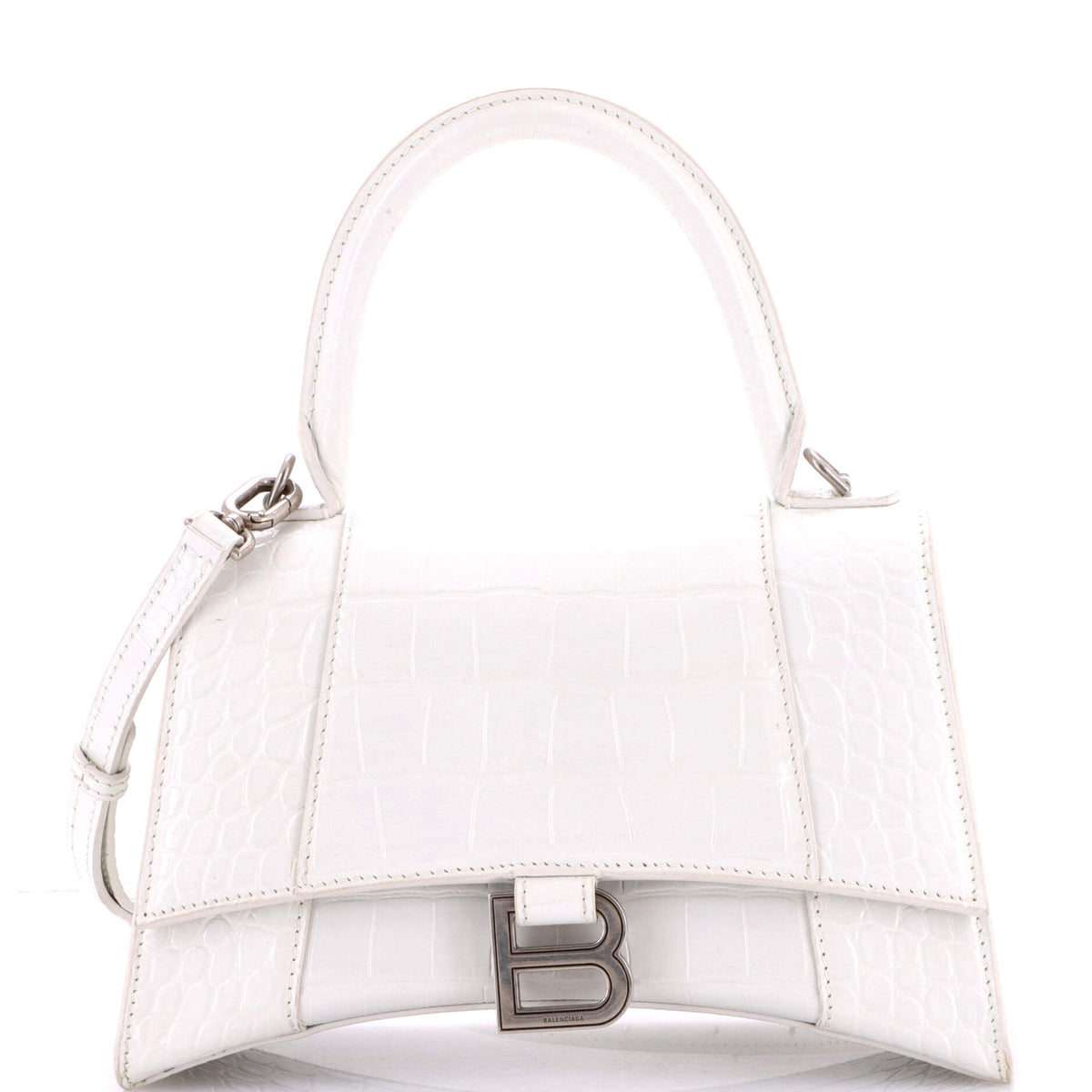 Balenciaga Hourglass Top Handle Bag Crocodile Embossed Leather Small
