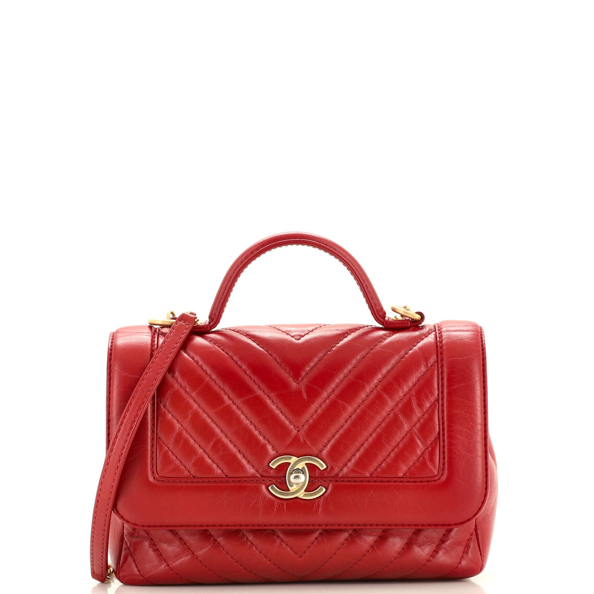 Chanel CHANEL Top Handle Flap Bag Chevron Calfskin Small