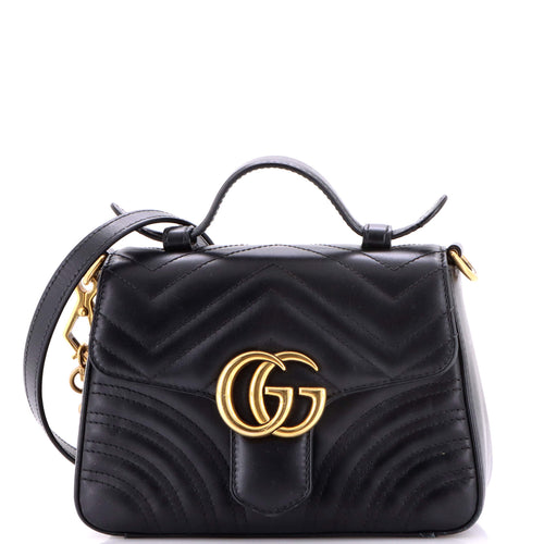 GUCCI GG Marmont Top Handle Flap Bag Matelasse Leather Mini