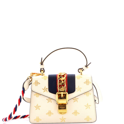 GUCCI Sylvie Top Handle Bag Printed Leather Mini