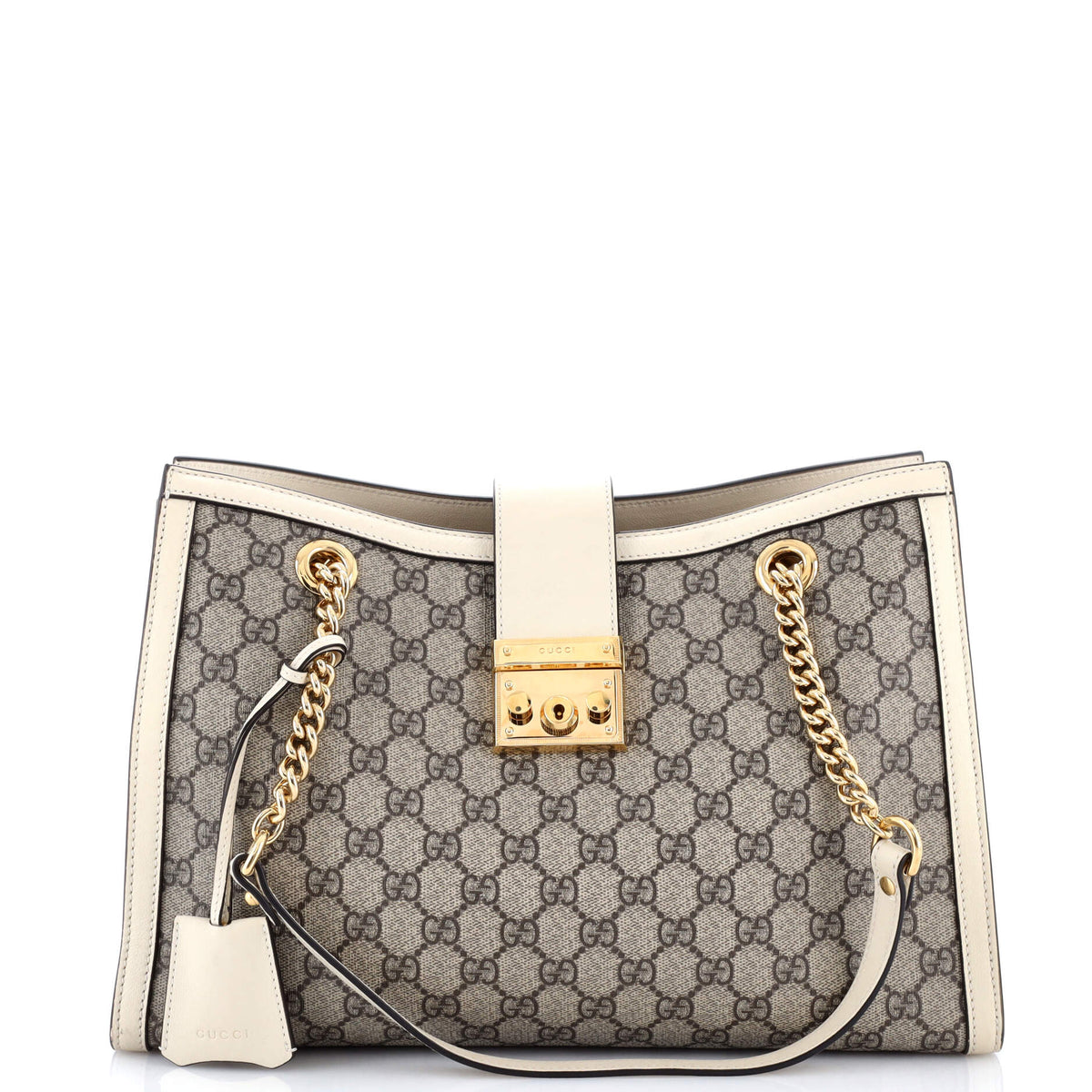 Gucci GUCCI Padlock Chain Tote GG Coated Canvas with Leather Medium