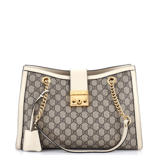 GUCCI Padlock Chain Tote GG Coated Canvas with Leather Medium