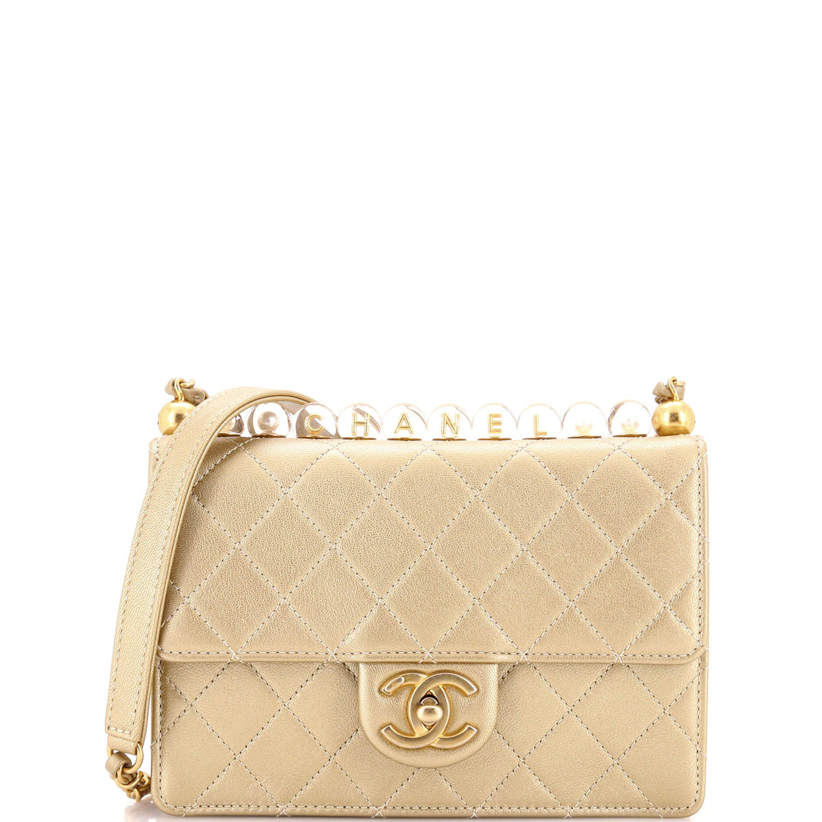 Chanel CHANEL Chic Pearls Flap Bag Quilted Goatskin with Acrylic Beads Small
