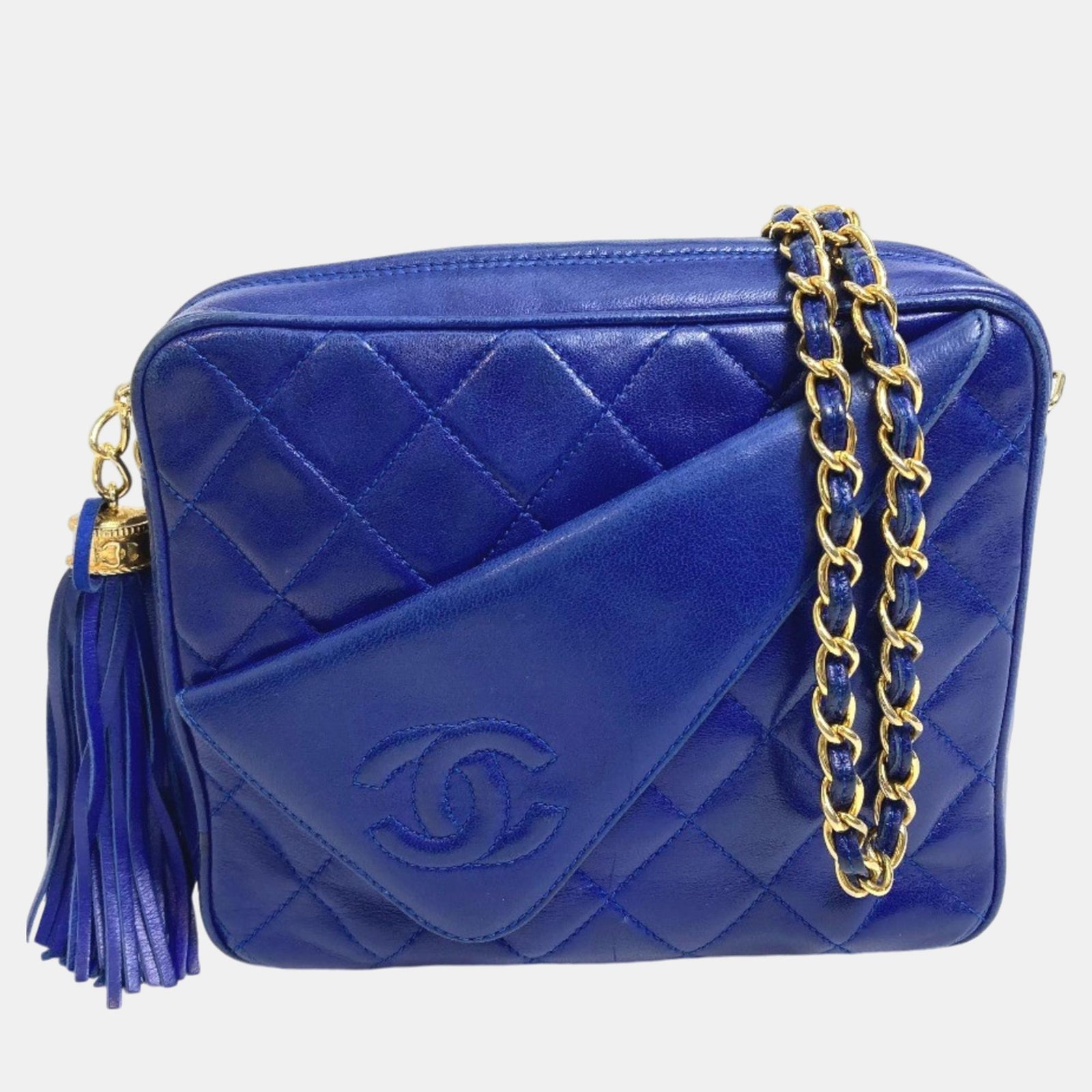 Chanel blaue CC Mark CC Schultertasche mit Schalkragen