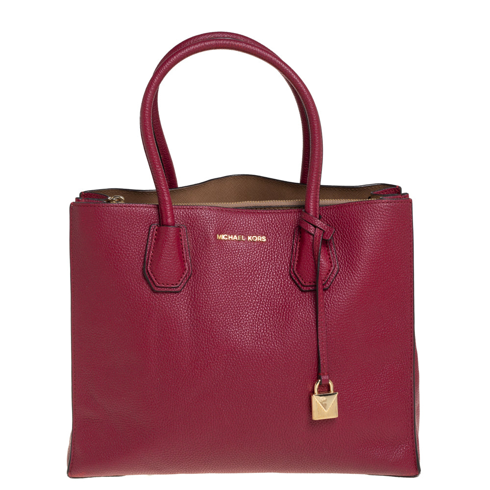 Michael Kors Burgundy Grained Leather Large Mercer Tote