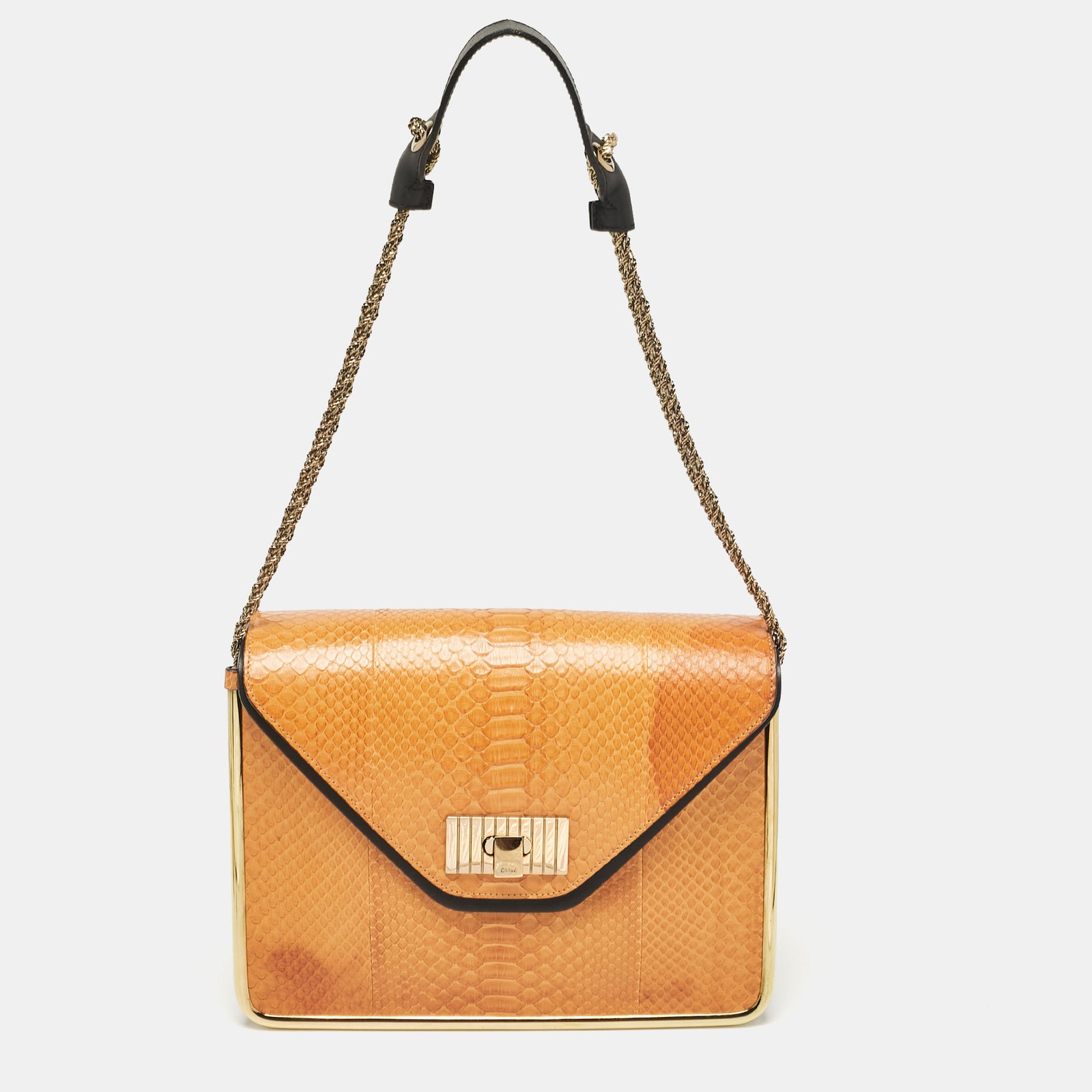 Chloe Mittelgroße Schultertasche „Sally“ aus Pythonleder und Leder in Orange