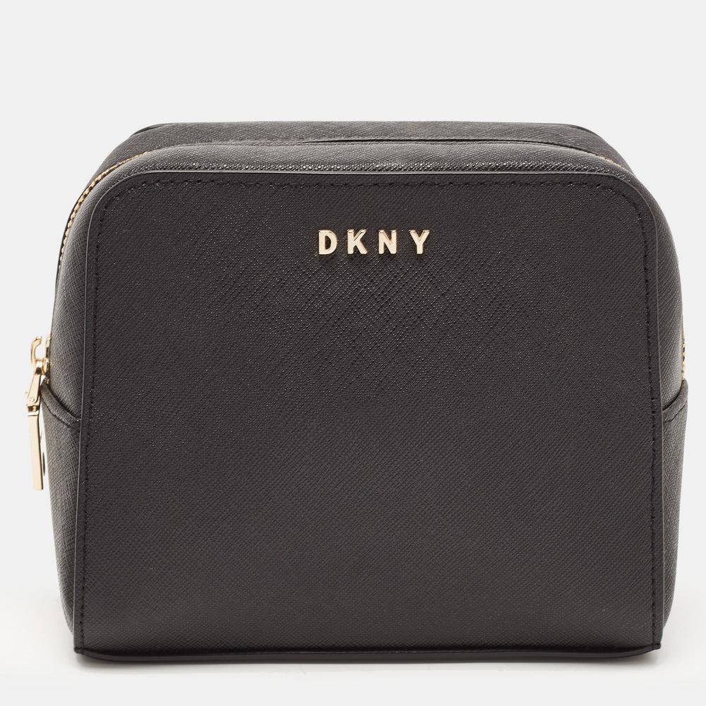 DKNY Black Saffiano Leather Cosmetic Pouch