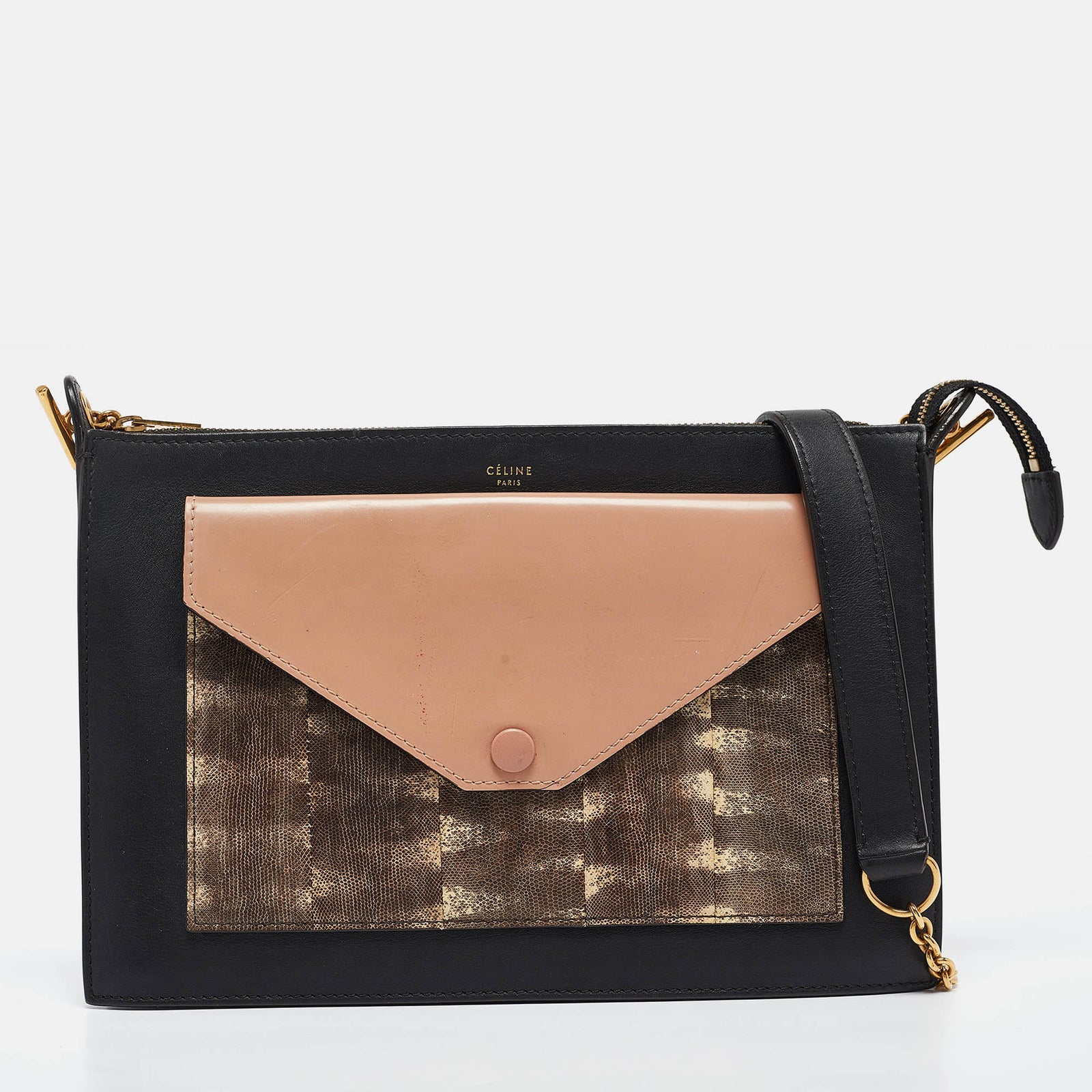 Celine Multicolor Leather and Watersnake Pocket Envelope Shoulder Bag