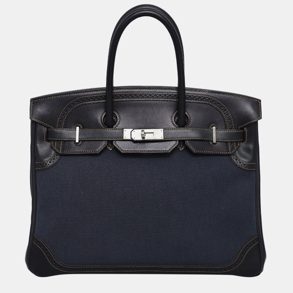 Noir Denim Fonce Ghillies Toile Birkin 35 Bag