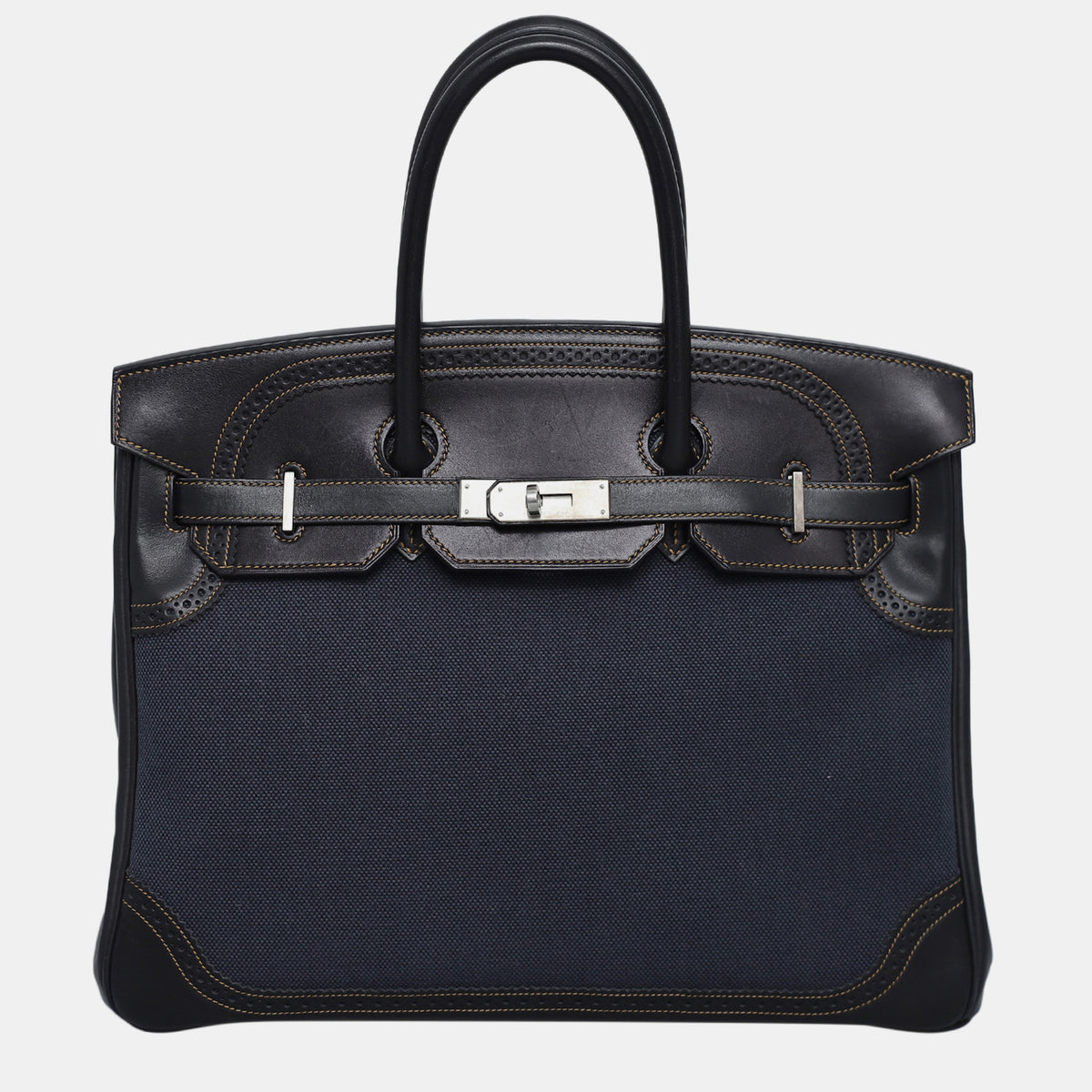 Hermès Noir Denim Fonce Ghillies Toile Birkin 35 Bag