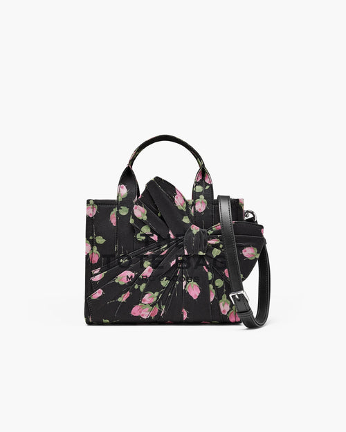 Marc Jacobs Small Tote Bag In Vintage Floral Canvas With Oversized Bow in Black Multi