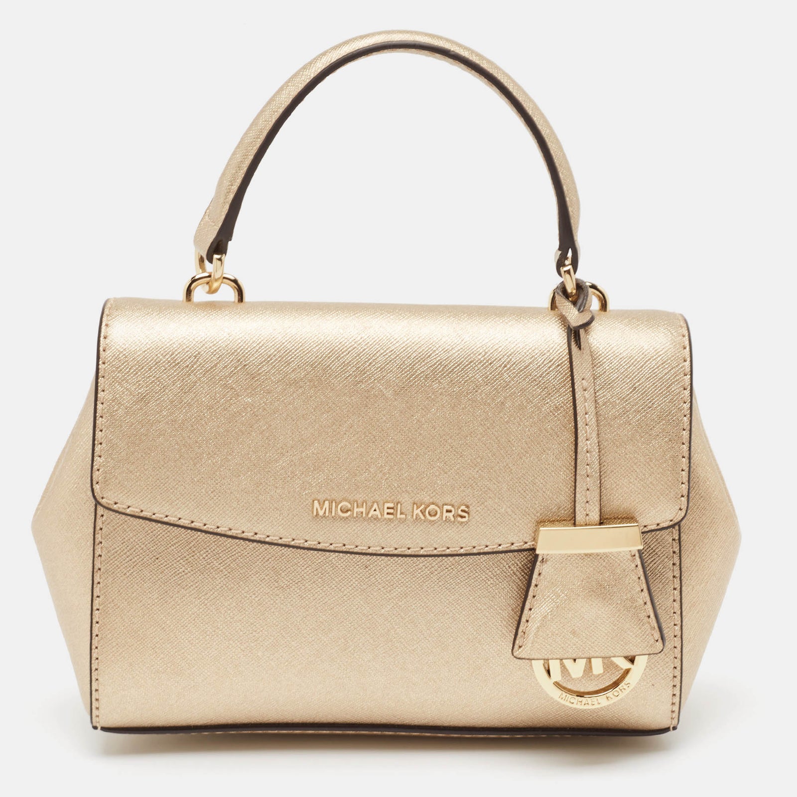 Michael Kors Gold Leather Mini Ava Top Handle Bag