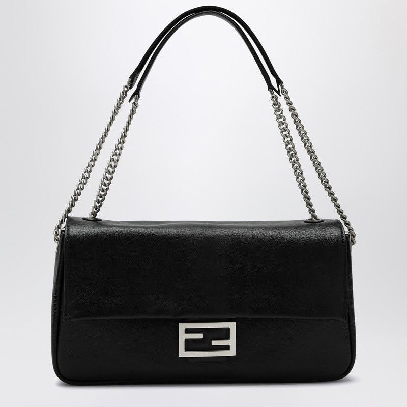 Fendi Women's Leather Chain Large Baguette in Black | 8BR828AS7A
