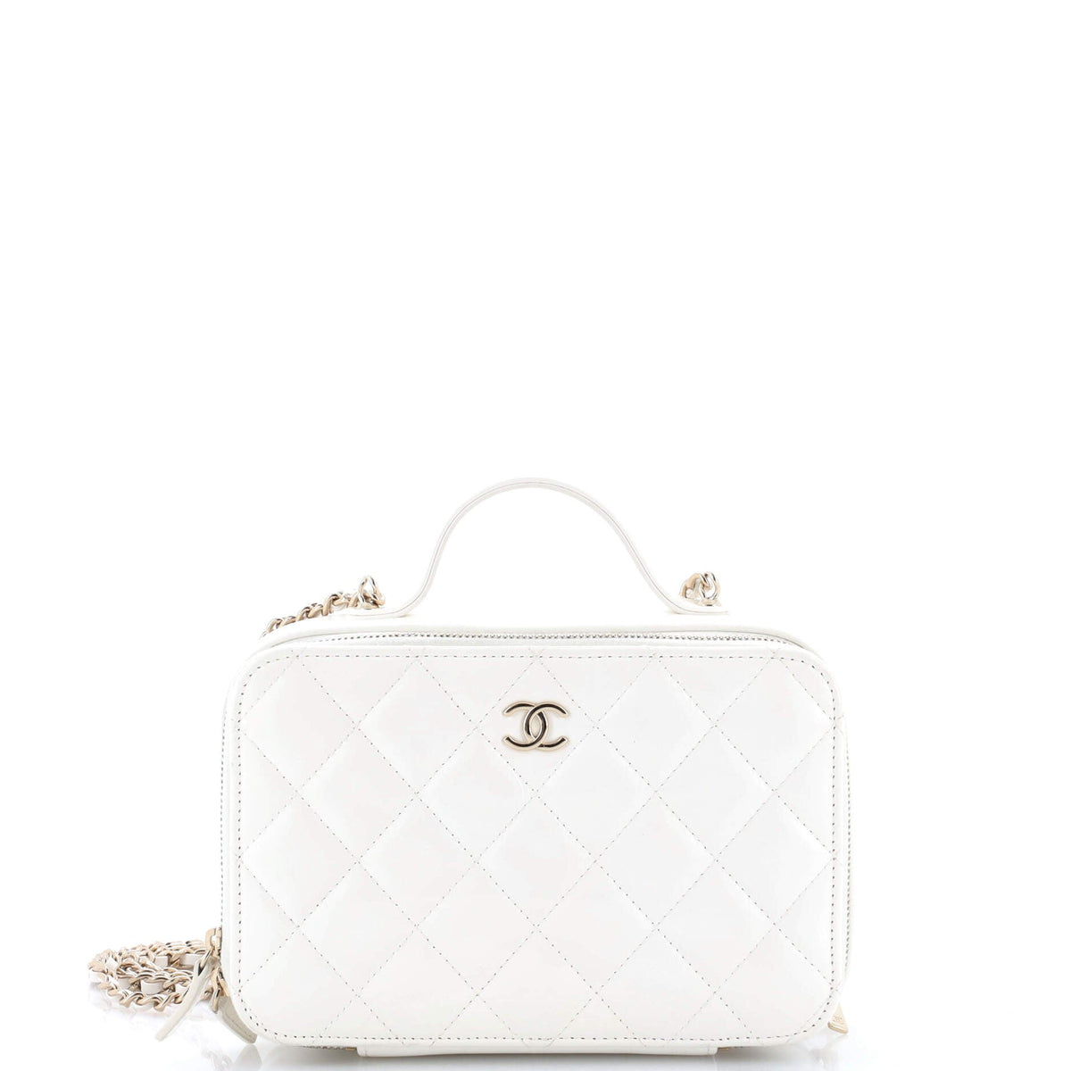 Chanel CHANEL Double Zip CC Vanity Case Quilted Shiny Lambskin Small