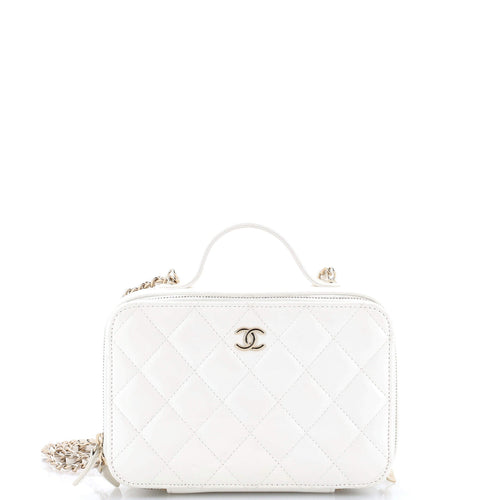 CHANEL Double Zip CC Vanity Case Quilted Shiny Lambskin Small