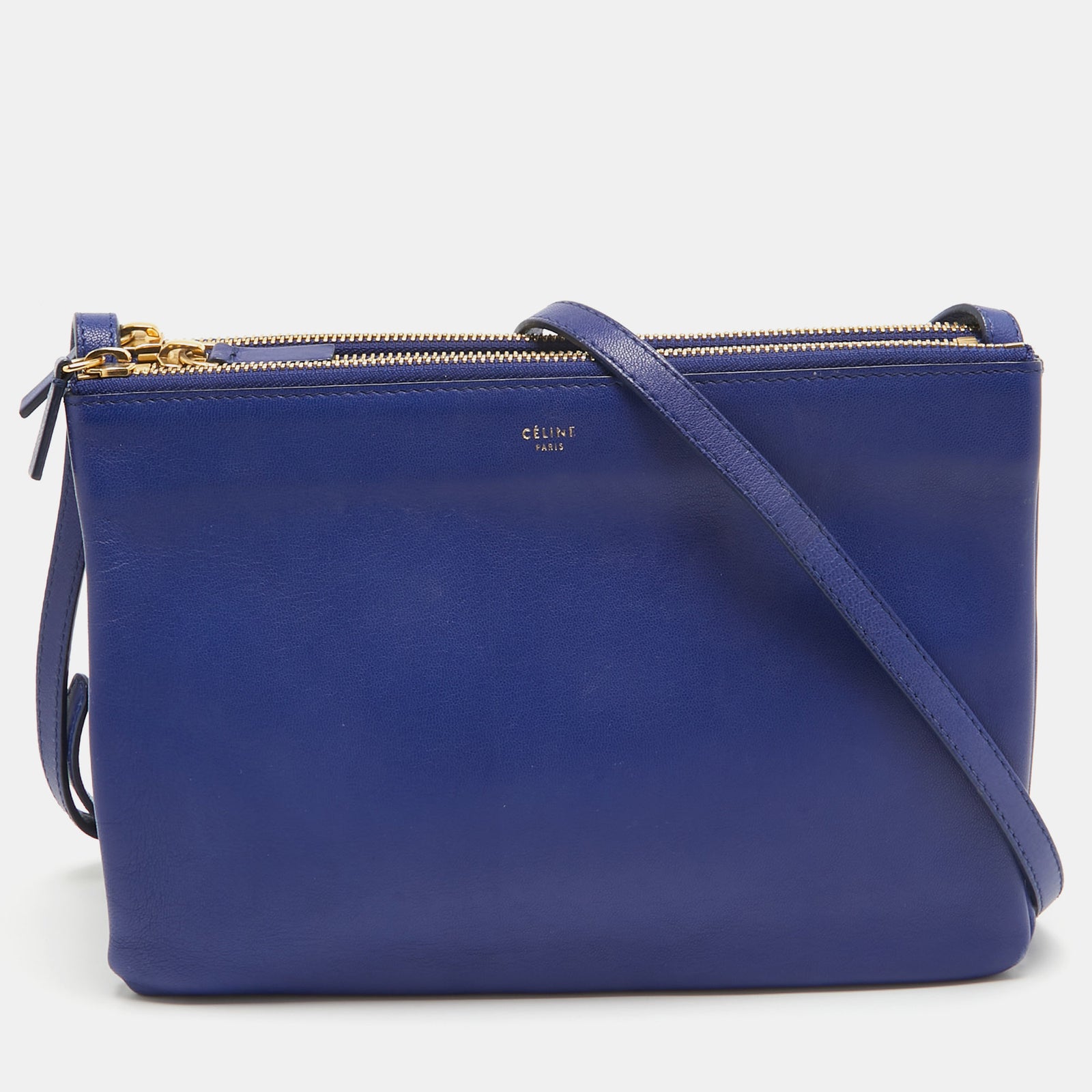 Celine Blue Leather Large Trio Crossbody Bag