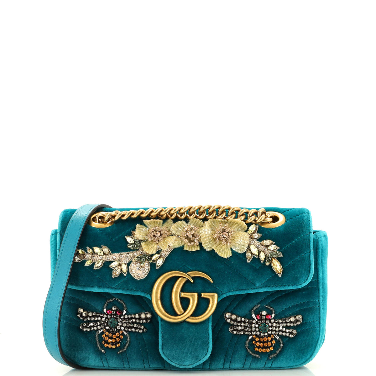 Gucci GUCCI GG Marmont Flap Bag Embellished Matelasse Velvet Mini