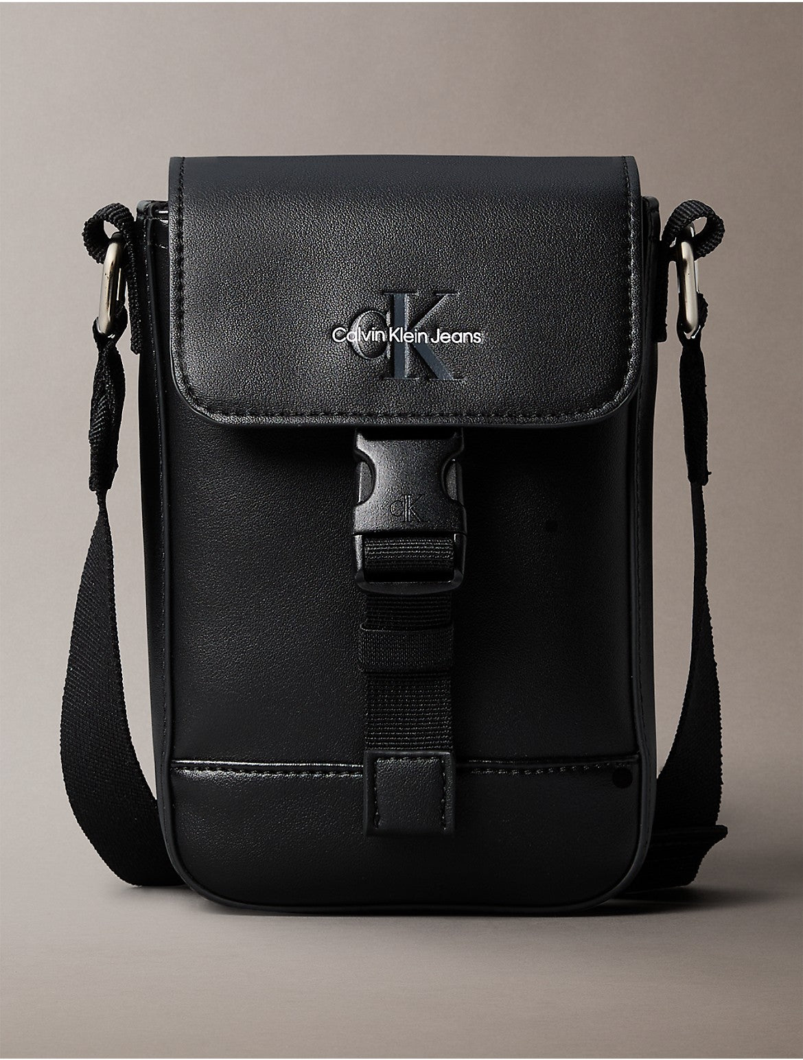 Calvin Klein Men's Monogram Logo Flap Phone Crossbody Bag - Black