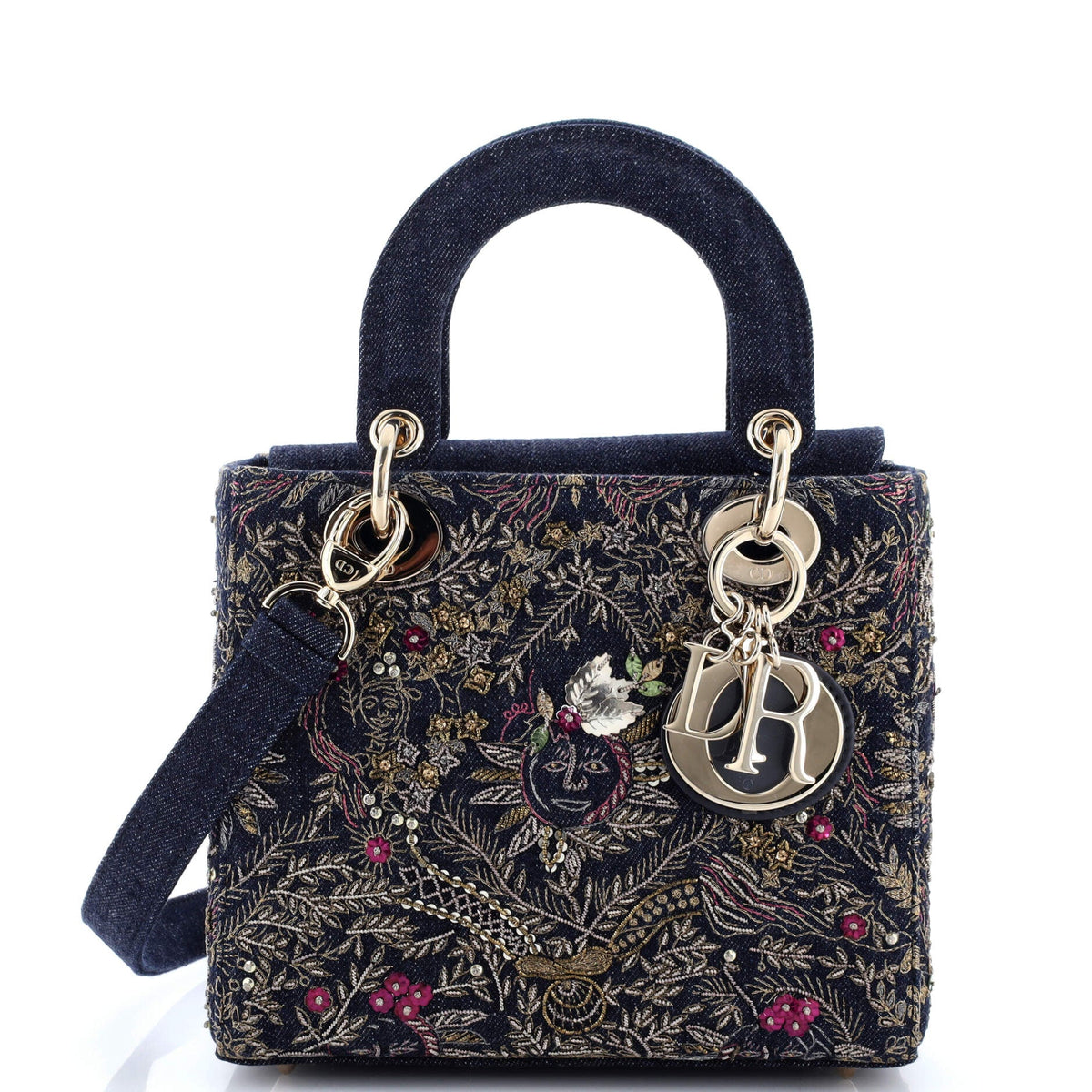 Christian Dior Lady Dior Bag Embroidered Denim Small